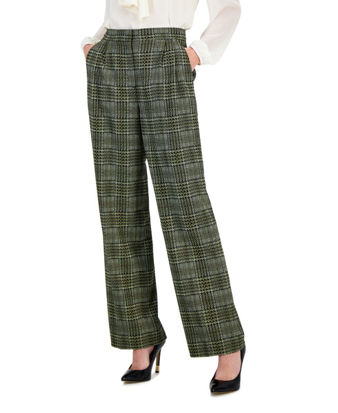 Women's Multi Plaid-Print Pleat-Front Wide-Leg Pants
